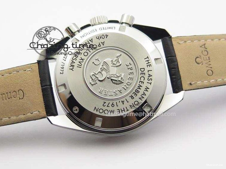 0322 Minimalist Speedmaster Apollo XVII Gray Dial On Black Leather Strap Manual Winding Chrono Movement 8222